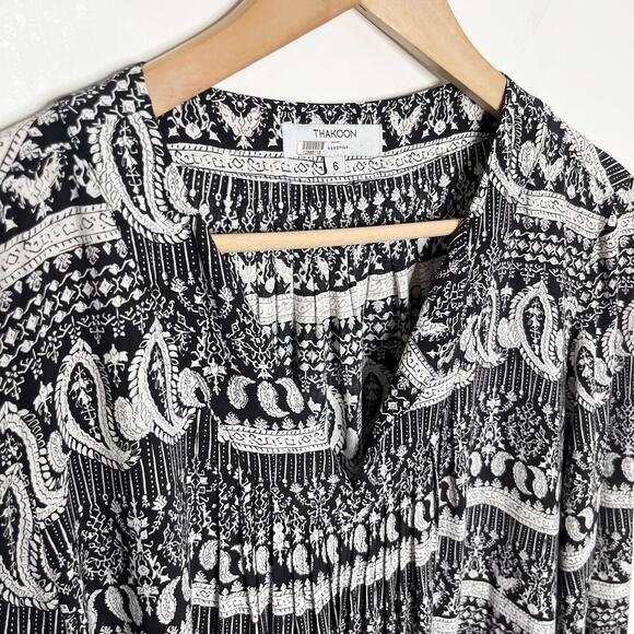 Thakoon Collection Womens Paisley Mini Dress 6 Black Long Sleeve V Neck Pullover - Picture 7 of 12